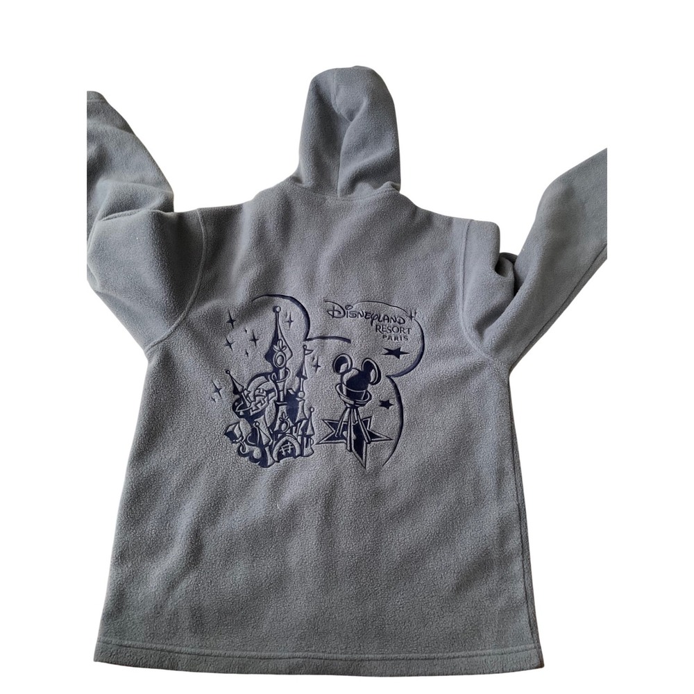 Disneyland Paris Fleece‎ Zip Up Hoodie Gray Mickey Mouse Castle Embroidered - Picture 3 of 4